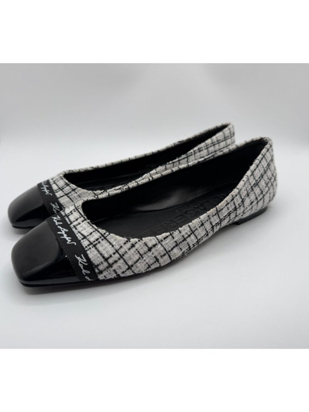 Karl Lagerfeld Paris Zofia Tweed Flat Women Size 7.5m Black/White
